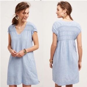 Anthropologie Maeve  Dress Size Medium Boho Preppy Embroidered Gauze Crinkle